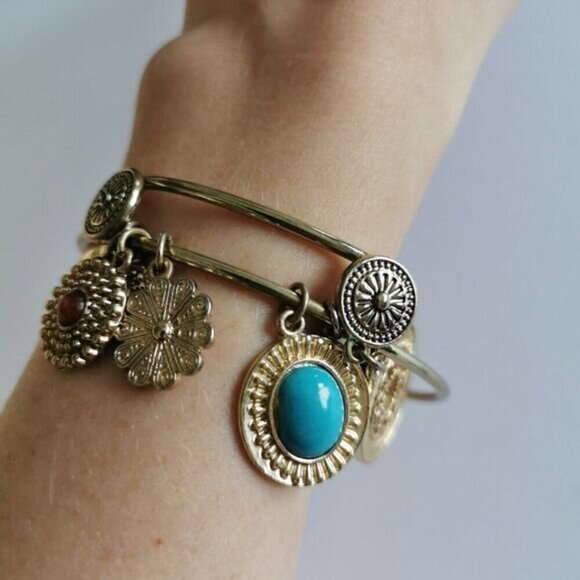 Graziano Gold Charm Bracelet Turquoise Orange Bangle - Picture 2 of 7